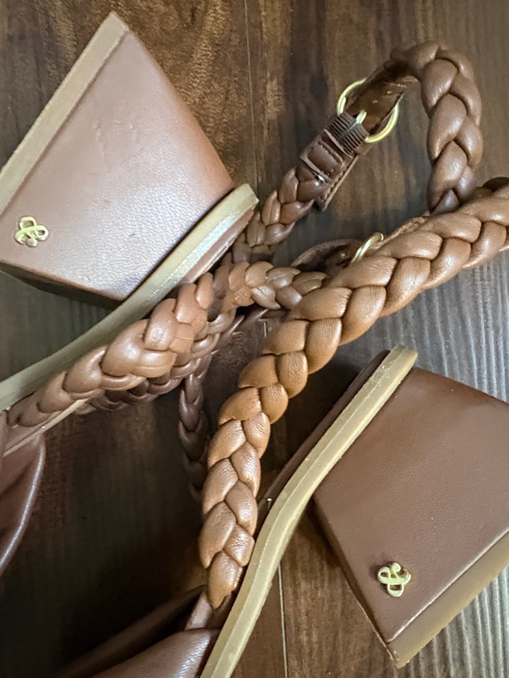 Sam & Libby Brown Braided Ankle Wrap Block Heel Sandals - Picture 8 of 9